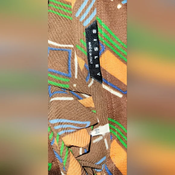 Sisley Italy Geometric Retro Print   Vintage Made In Italy Mesh  Button Shirt - Picture 8 of 10